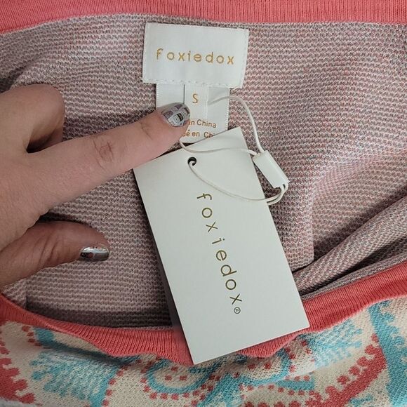 Foxiedox Winnie Off The Shoulder Dress In Beige Multi - Picture 11 of 12